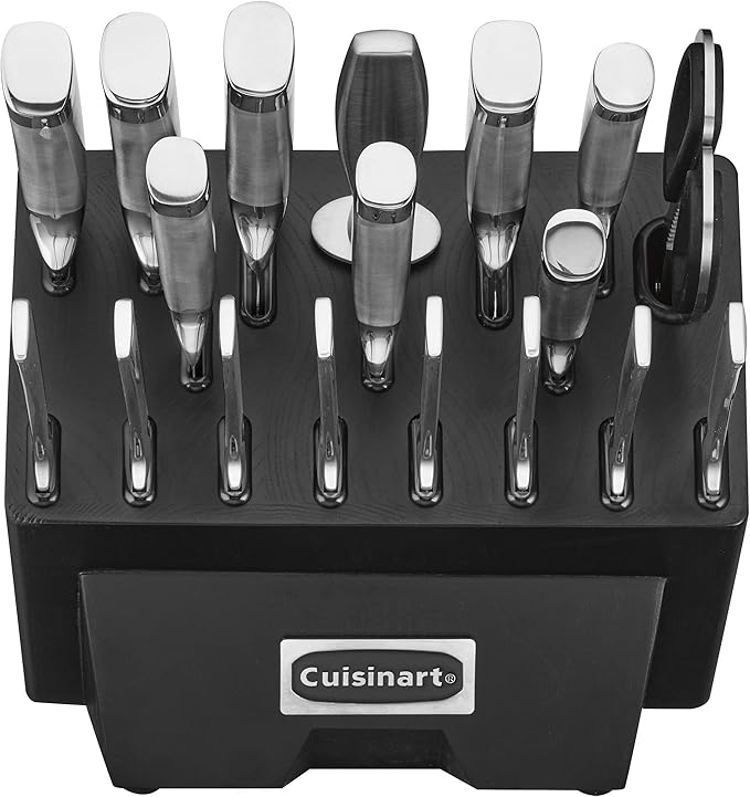 Cuisinart C77SS-19P Normandy 19 Piece Cutlery Block Set, Stainless Steel Ashwood Black