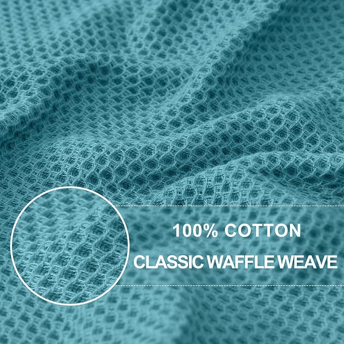 Homaxy 100% Cotton Waffle Weave Kitchen Dish Towels, Ultra Soft Absorbent Quick Drying Cleaning Towel, 13 x 28 Inches, 12-Pack,Lake Blue