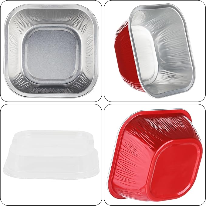 30PCS Mini Cake Tins With Lids - 7.8OZ Aluminum Foil Baking Cups for Individual Cakes, Bundt Pans for Baking Party, Red