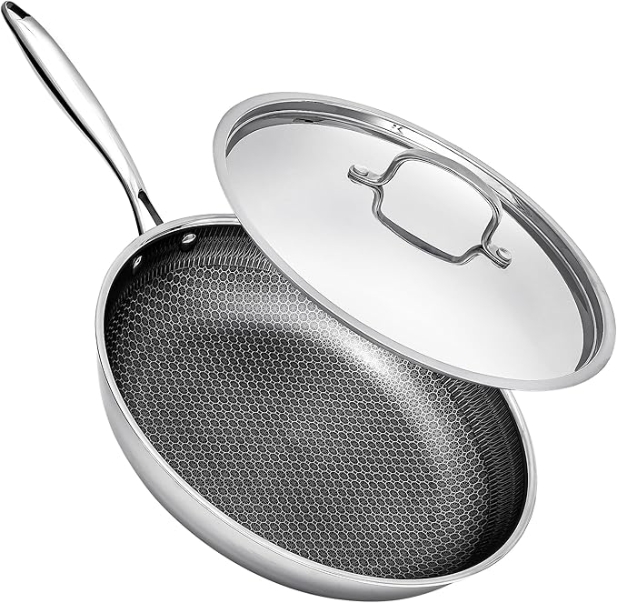 Non Stick Frying Pans with Lids, 8 Inch Fry Pan, Hybrid Large Frying Pan with Lid, Nonstick Skillet Stainless Steel, Dishwasher & Oven-Safe, Induction Compatible Cooking Pan