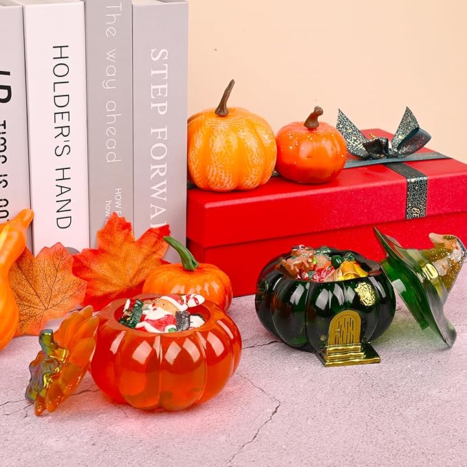 Actvty Halloween Resin Molds - 2 Pcs Pumpkin Jar Silicone Molds With Witch Lid for Casting, Craft DIY, Jewelry, Candy Storage Container