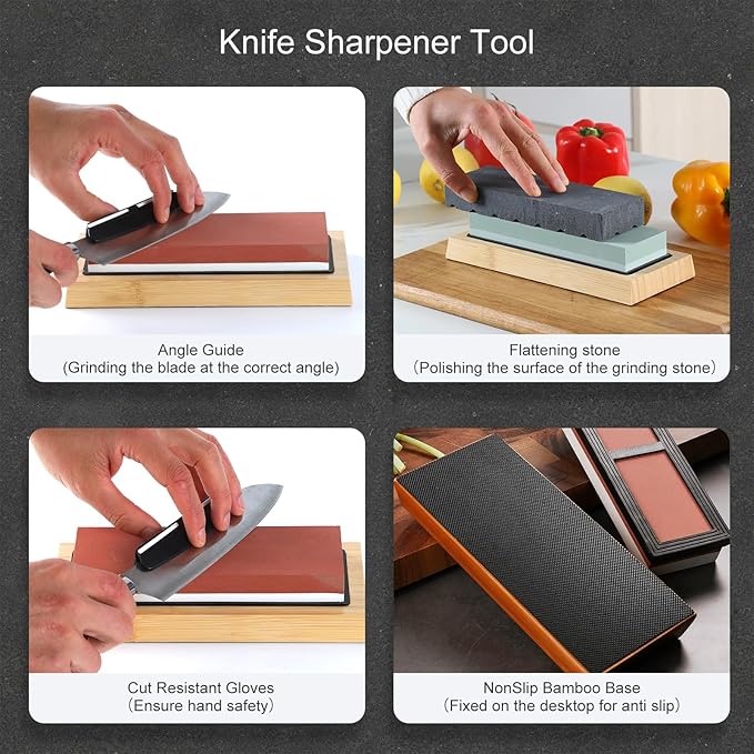 Knife Sharpening Stone - Dual Grit Whetstone 400/1000 3000/8000, Knife Sharpening Stone Set, Tpstone Knife Sharpener Tool,Easy to Use