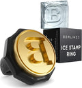 Berlinzo Ice Stamp Ring for Cube & Sphere - Custom Ice Cubes for Whiskey, Mojito Cocktails – B Letter Shaped Brass Ice Stamp b/ 3mm Depth - Black