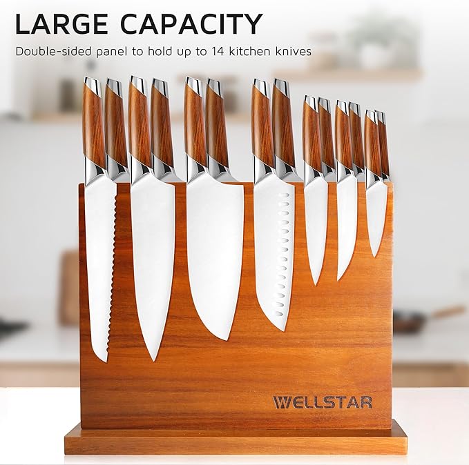 Modern Acacia Magnetic Knife Block Holder 12 x 10 Inches, Large Dual-Sided Strong Magnet Wood knives Stand, Luxurious Kitchen Counter Rack Organizer for a Stable and Stylish Cutlery Display