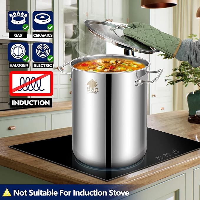 ARC 32QT Stainless Steel Stock pot 6-Piece For Seafood Boil Pot with Basket and Steamer Rack,Cookware for Crawfish Crab Shrimp Lobster Boiling Pot, Turkey Fryer Pot, Tamale Steamer Pot with Strainer