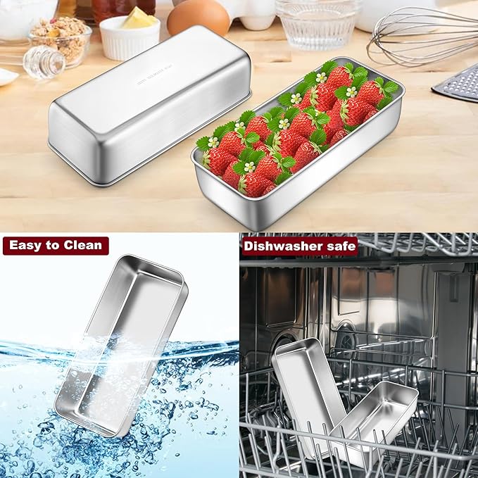 LIANYU 2 Pack Large Baking Loaf Pans Set, 12x5 Inch Stainless Steel Bread Pans, Metal Bakeware Set for Meatloaf, Sourdough Bread, Brownies, Healthy & Sturdy, Dishwasher & Oven Safe