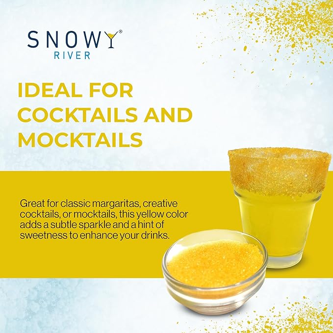 Snowy River Yellow, Cocktail & Margarita Sugar Rimmer - Vibrant Naturally Colored Sugar for Cocktail Rimming, Baking & Decorating, Medium Crystal - 80oz