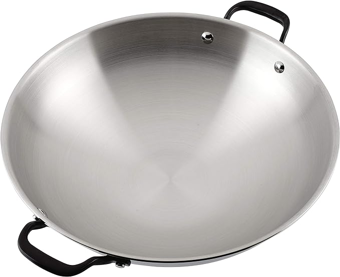 KitchenAid 5-Ply Clad Polished Stainless Steel Wok, Induction Compatible, Dishwasher Safe, 15 Inch Open Stir-Fry Pan