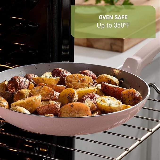T-fal Refresh Ceramic Nonstick Saute Pan with Lid 5 Qt, Oven Safe up to 350°F Cookware, Stay-Cool Handle, Skillet Pots and Pans, Dusty Rose