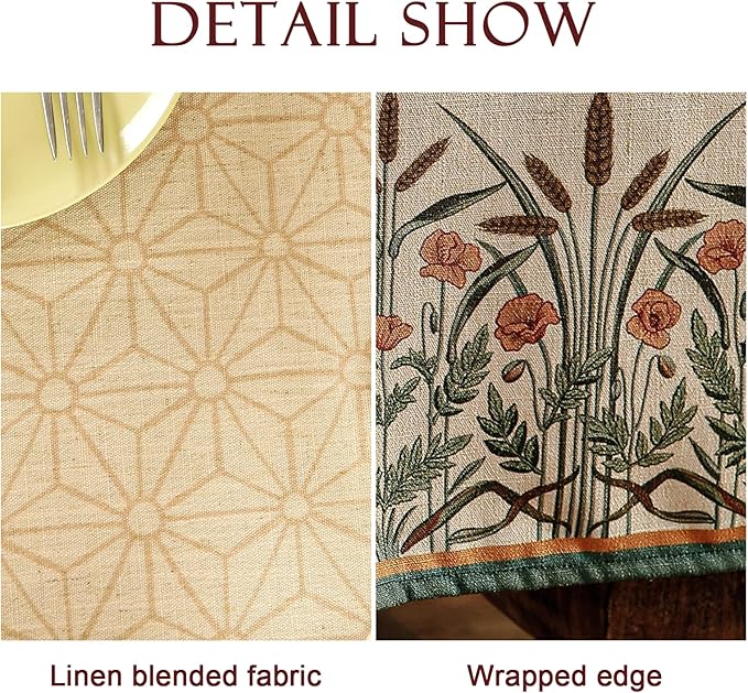 patdrea Designer French Light Brown Rectangle Table Cloth,Linen Floral Durable Breathable Tablecloth,Decorative for Kitchen Dining,Parties,Tea Party,Christmas,Thanksgiving,55"x79"-Cudillero