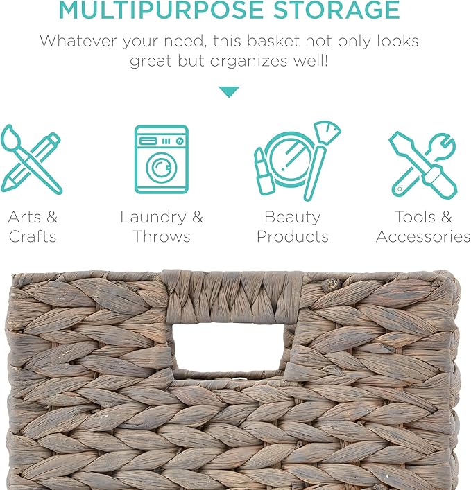 Best Choice Products 13x13in Pack of 5 Cube Storage Baskets, Water Hyacinth Multipurpose Collapsible Organizers, Handwoven Laundry Totes for Laundry, Living Room, Kids Room & Nursery - Gray