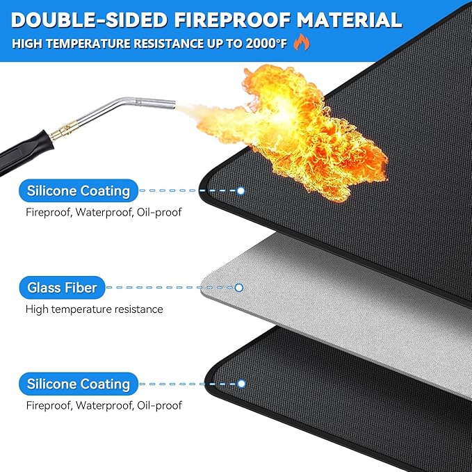48 x 30 inch Under Grill Mats for Outdoor Grill, Double-Sided Fireproof Deck Patio Protector Mat, Waterproof Oil-Proof BBQ Floor Pad Indoor Fire Pit Fireplace Mat