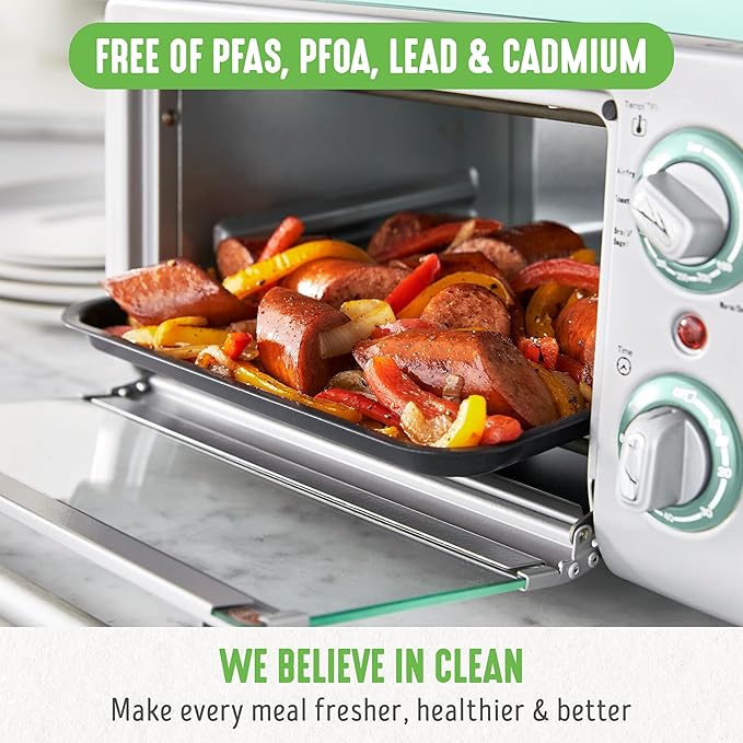 GreenLife Countertop Toaster Oven Air Fryer Stainless Steel, Healthy Ceramic Nonstick, PFAS Free, Tray & Basket, Bake, Broil, Reheat, Adjustable Temp & Time Control, Auto Shutoff, Turquoise