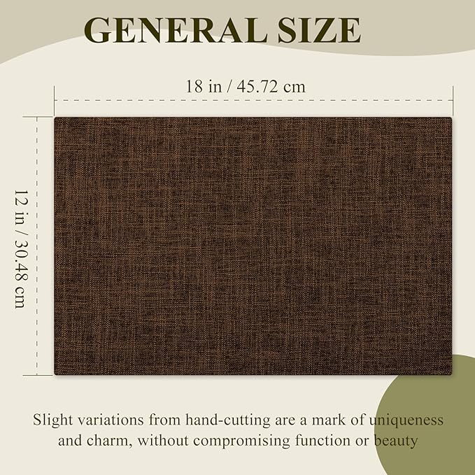 KXN Placemats Set of 8, Dual-Layer Thickened Faux Linen Table Mats, Heat Resistant & Wrinkle-Free, Machine Washable Cloth Place Mats for Kitchen Dining Indoor Outdoor (Brown)