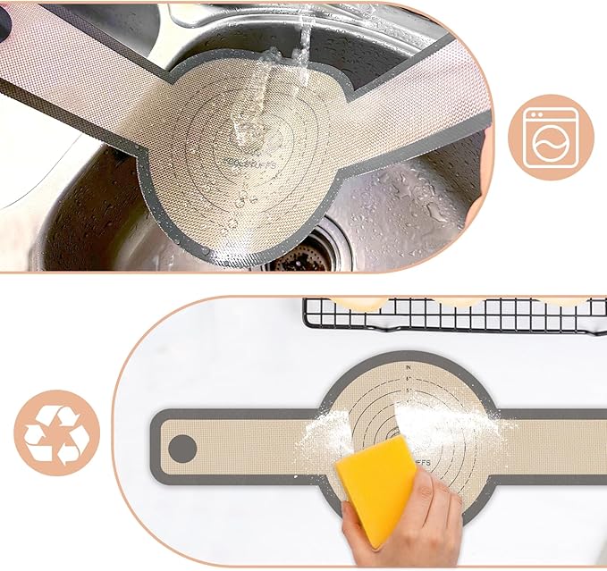Silicone Bread Sling Oval and Round, 2 PCS Nonstick＆Reusable Bread Baking Mats, Easy-To-Clean Dutch Oven Liners, Sourdough Bread Baking Supplies (2Pack Round, Gray)