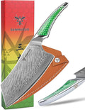 7 inch Nakiri Knife, Japanese VG-10 Damascus Steel Meat Cleaver, Ultra Sharp Vegetable Knife with Full-tang Handle in Green Resin, LA-S9 Series