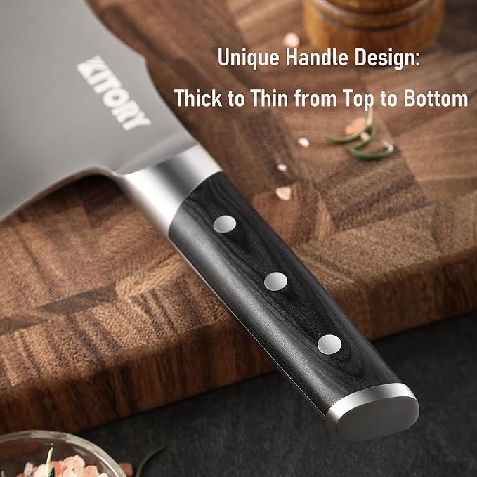 Meat Cleaver with Large Handle - 7 inch Kitchen Bone Chopper,German High Carbon Stainless Steel Chopping Knife with Ergonomic Wodden Handle - for Home Kitchen and Restaurant with Gifts Box