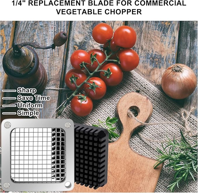 1/4‘’Replacement Chopper Blade,Commercial Vegetable Chopper Dicer Stainless Steel Blade and Pusher Block for Fruit Cutting Machine Tomato onion French Fries Cutter