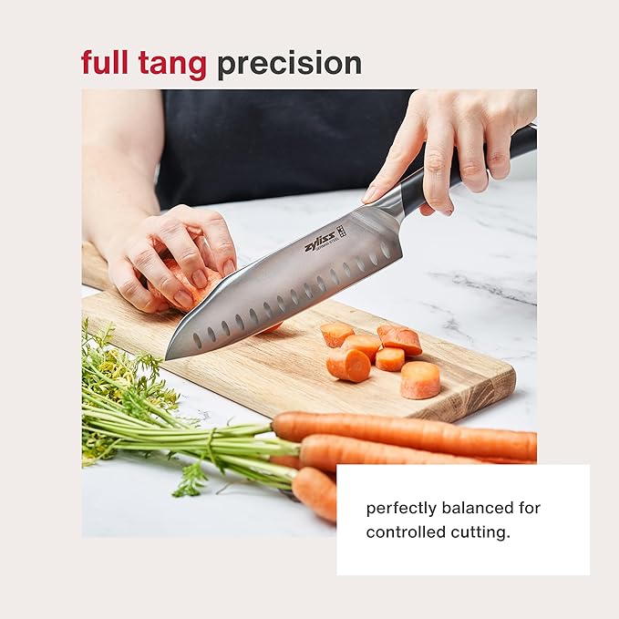 Zyliss Comfort Pro Santoku Knife - Ice Hardened Stainless Steel Kitchen Knife - Tarnish-Free and Rust-Resistant Kitchen Cutlery with Antibacterial Handle - Black/Stainless Steel - 7 inches