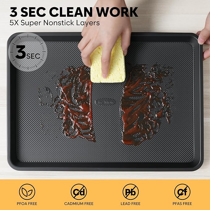 Quarter Sheet Pan 12.8x9, Cookie Sheets for Baking 0.8mm Thick Non Stick Baking Sheets for Oven Heavy Duty Baking Trays