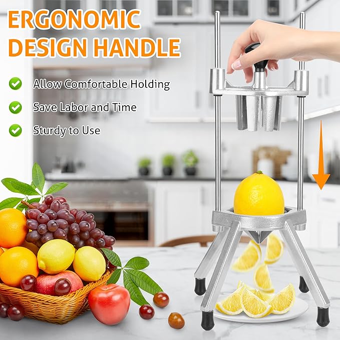 WICHEMI Commercial Easy Wedger 8 Section Lemon Slicer Lime Cutter Stainless Steel Blade Fruit Slicer Commercial Vegetable Chopper Dicer Lemon Cutter for Home Bar Restaurant