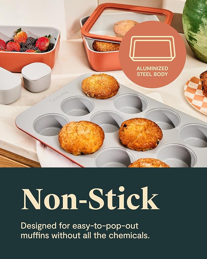 Caraway Non-Stick Ceramic 12-Cup Muffin Pan Duo - Naturally Slick Ceramic Coating - Non-Toxic, PTFE & PFOA Free - Perfect for Cupcakes, Muffins, and More - Sage