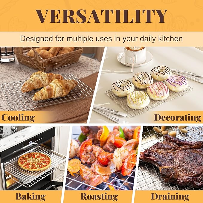 Cooling Racks for Cooking and Baking - 2 PCS 10" x 15" Grid Wire Baking Rack for Oven Cooking, Baking, Grilling, Roasting - Dishwasher Safe Bacon Rack - Fits Jelly Roll Cookie Sheet Pan