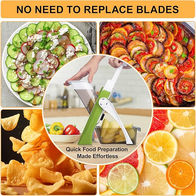 Safe Mandoline Slicer for Kitchen, Vegetable & Food Cutter & Thickness Adjustable 0.1-8 mm. Easy to Clean, Storage, Kitchen Faster Slice Artifact (Only Slice) (Green)