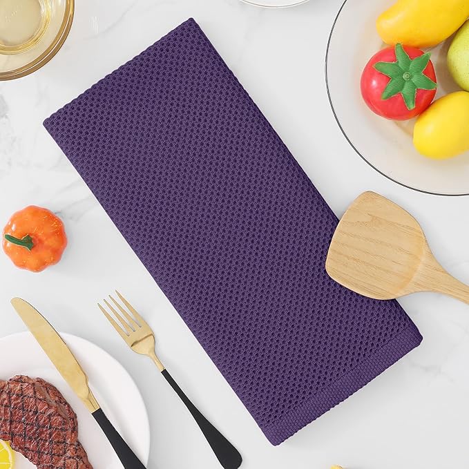 Homaxy 100% Cotton Waffle Weave Kitchen Dish Towels, Ultra Soft Absorbent Quick Drying Cleaning Towel, 13 x 28 Inches, 4-Pack, Eggplant