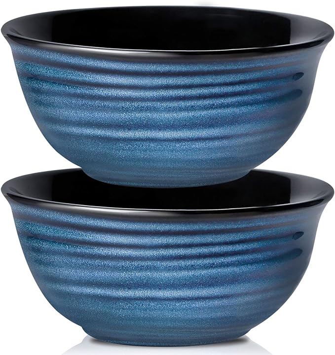 Hasense Serving Bowls, 60 Ounces Ceramic Salad Pasta Soup Bowls, 8.5 inch Large Bowls for Kitchen Ramen Pho Fruit Cereal Popcorn, Microwave and Dishwasher Safe, Set of 2, Blue