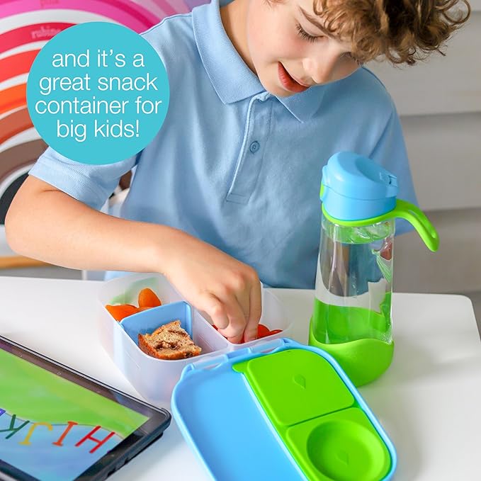b.box Mini Lunch Box, Bento Box for Kids, Snack Container with 2 Leak Proof Compartments, Reusable Snack Containers with Lids, Kids Lunch Boxes Ages 3+, BPA Free, 4 1/4 Cup Capacity (Blue Slate)