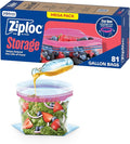 Ziploc Gallon Food Storage Bags, Stay Open Design with Stand-Up Bottom, Easy to Fill, 81 Count (Packaging May Vary)