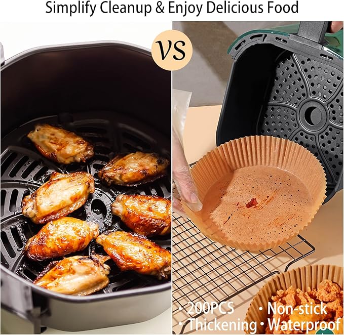 200Pcs Air Fryer Disposable Paper Liner, 8 Inch Round Non-Stick Air Fryer Liners Parchment Paper for 5-8 QT Air Fryer Baking Roasting Microwave