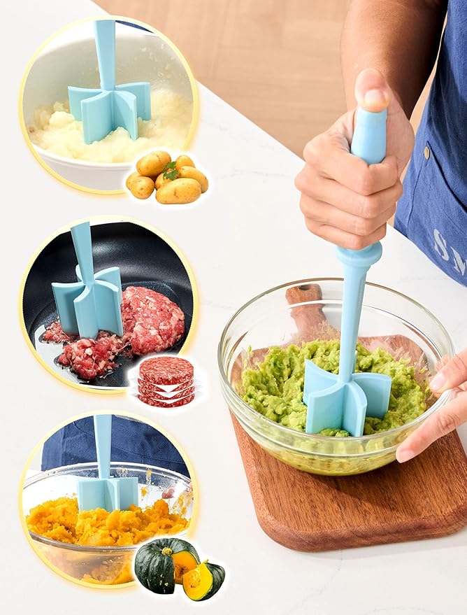 Meat Chopper, Hamburger Chopper, CLUEAPOP Potato Masher-Professional Multifunctional Heat Resistant Nylon Ground Beef Smasher Kitchen Tools And Gadgets, Safe For Non-Stick Cookware