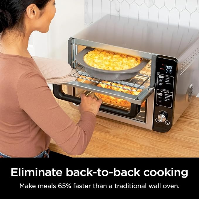 Ninja 10-in-1 Multi-Cooker Double Oven with FlexDoor, FlavorSeal & Smart Finish – Rapid Top Convection, Air Fry Bottom, Bake, Toast, Pizza & More – Stainless Steel, DCT400