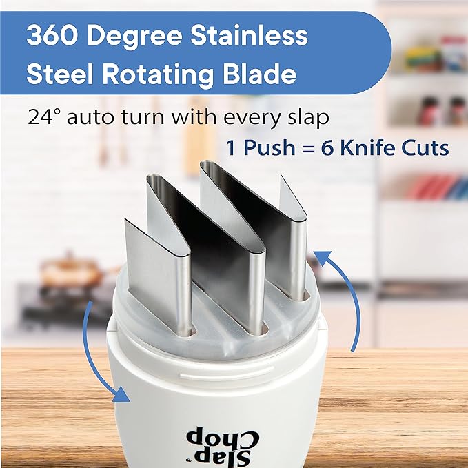 Slap Chop Original Japanese Stainless Steel Blades & Butterfly Opening Chopper - Manual Food Chopper for Salads & Vegetables - White