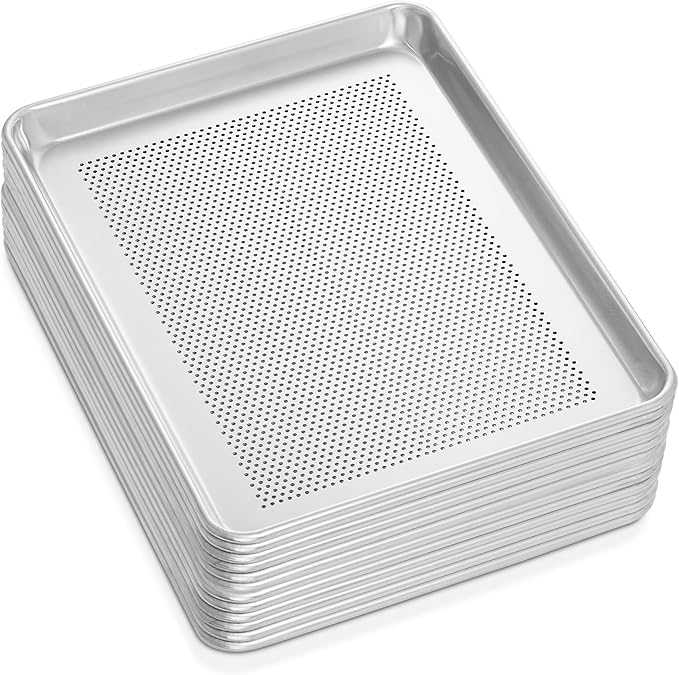 GRIDMANN 13" x 18" Commercial Grade Perforated Aluminum Baking Sheet Pan, Half Size Baking Tray - 12 Pans
