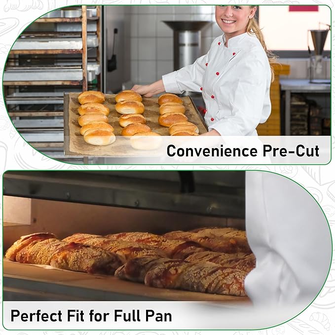 EcoDispose Non-Stick Precut Parchment Paper Baking Sheets Full Pan liner for Bake (16-3/8" x 24-3/8",Unbleached,200PCS)