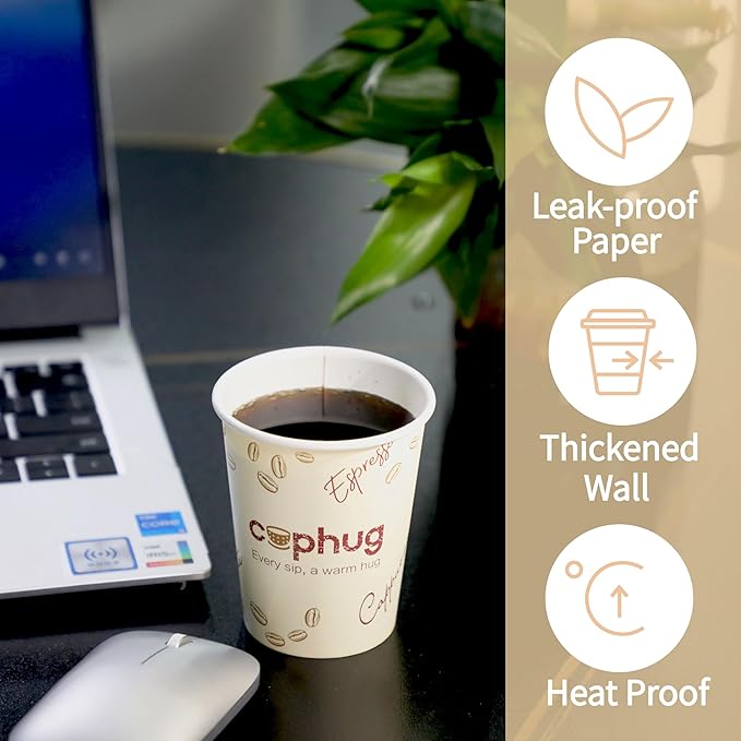 300 Pack 8 oz Disposable Paper Coffee Cups, 8 Ounce Paper Hot Coffee Cups–Perfect for Hot Beverages, Party, Office, and Home Use
