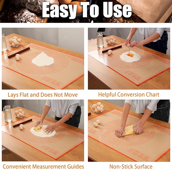 Silicone Pastry Mat 36x24 Inch - Nonstick Baking Mat Perfect for Dough, Pastry, Pie Crust, Fondant, Pasta/Pizza