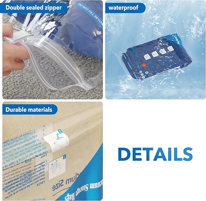 Vacuum Storage Bags 10 Jumbo, Plastic Packaging Bags,Space Saver Bags for Clothes, Pillows, Comforters, Blankets, Bedding