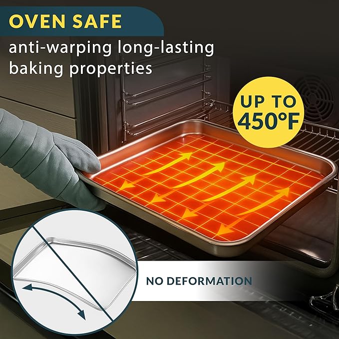 Baker’s Signature Stainless Steel Cookie Sheet Pan, Stainless Steel Baking Sheet Set of 3, Mirror Finish, Non-Stick, Rust Resistant, BPA Free, Dishwasher Safe, 9/12/16 Inch