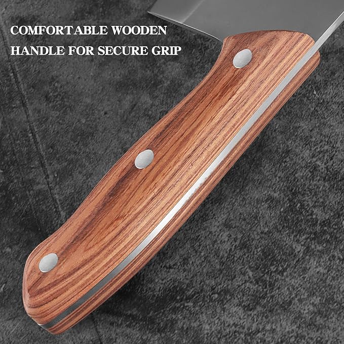 KOFERY Heavy-Duty 7-Inch Meat Cleaver Knife for Bones and Meat - High Carbon Stainless Steel Butcher Knife with Wooden Handle - Lightweight Full-Tang Chinese Cleaver for Powerful Cutting