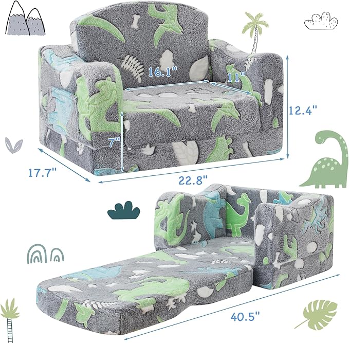 Thick Comfy Toddler Chair and Couch for Kids,2-in-1 Soft Plush Fold Out Sofa for Children,Convertible Couch to Lounger for Toddler