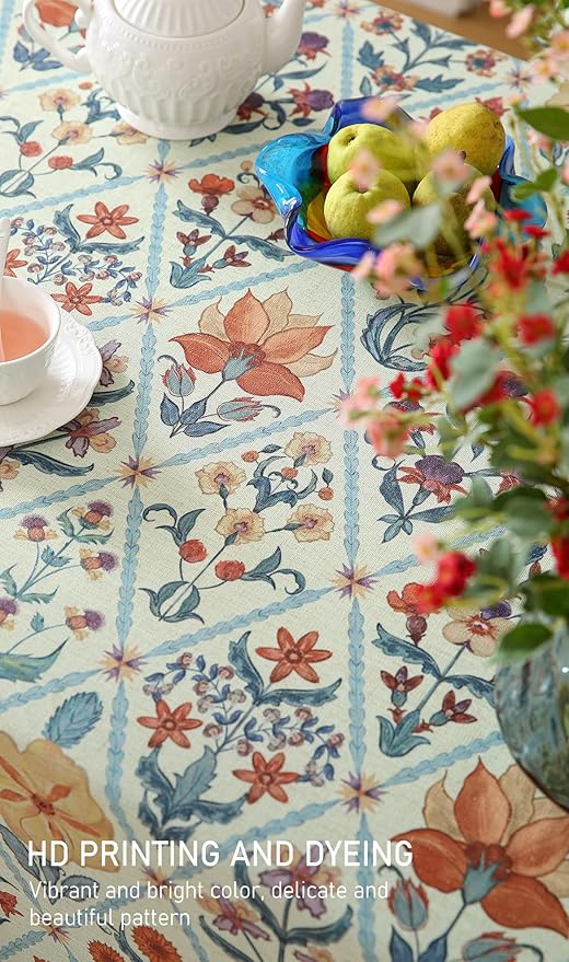 ISAENNE Designer Linen Elegant Small Square Tablecloth,Colorful Floral Bohemian Table Cloth,Wrinkle Resistant Decor Tablecloths for Dining Thanksgiving Kitchen Christmas,55"*55"-Floralsea A