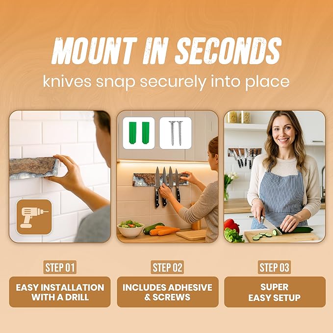 Magnetic Knife Holder for Wall 16 Inch |Premium Wood & White Resin| Epoxy Knife Magnetic Strip, Kitchen Knife Block Holder with Strong Magnet, Space-Saving, Handcrafted Style & Easy to Install
