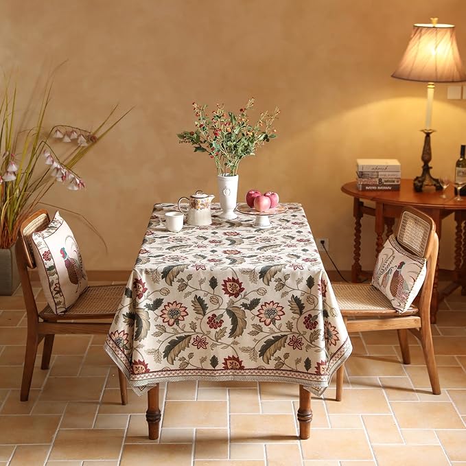ISAENNE Designer Provence Floral Long Rectangular Tablecloth,Linen Colorful Washable Indoor Table Cloth,Durable Decor Tablecloths for Dining Thanksgiving Kitchen Christmas,63"*94"-Ratina