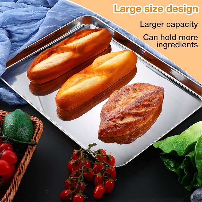 Mimorou 6 Pcs Baking Sheet Set Stainless Steel Cookie Sheet Cookie Baking Pan Bakeware Oven Tray Dishwasher Safe Commercial Grade Pans(18x13x1 Inch)