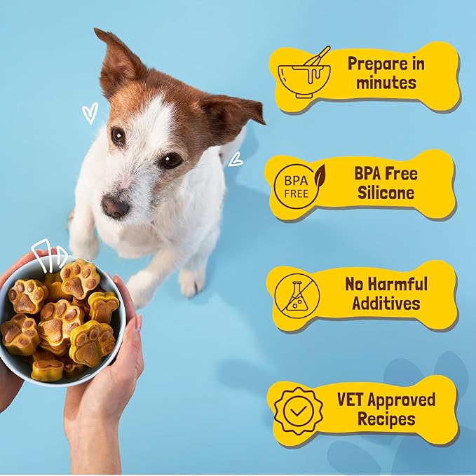 BoneItUp Dog Treat Making Kit – All-in-One DIY Cookie Set with Reusable 4 Silicone Dog Treat Molds, 3 Cutters, 10 Recipes & Gift Bags – Make Healthy Homemade Treats for Dogs