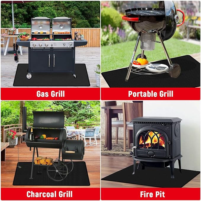 75 x 48 inch Under Grill Mats for Outdoor Grill, Double-Sided Fireproof, Oil and Waterproof Protective Mat for Grass and Deck, Outerdoor BBQ Fire Pit Fireplace Mat